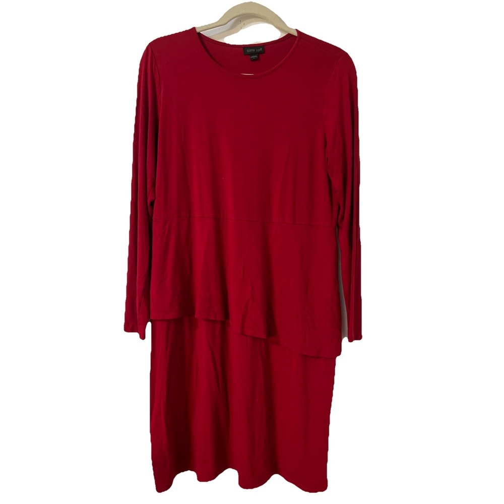 J Jill Wearever Collection Knit Red Tiered Dress Sz Small‎ Long Sleeve Business